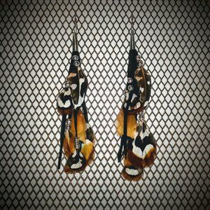American Indian Style Suede, Feather and Silver Bead Earrings